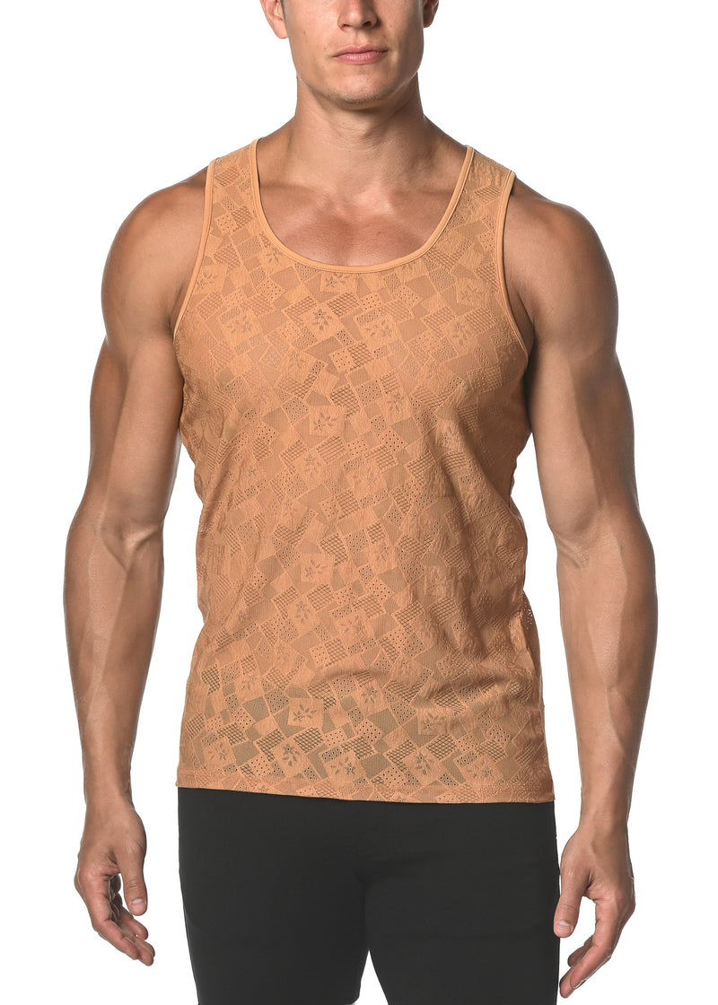 PRALINE SQUARES STRETCH GOSSAMER LACE TANK TOP  ST-25006