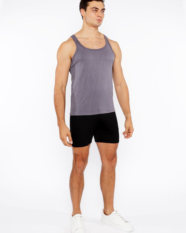 CHARCOAL VEINS STRETCH TEXTURED KNIT TANK TOP ST-11128