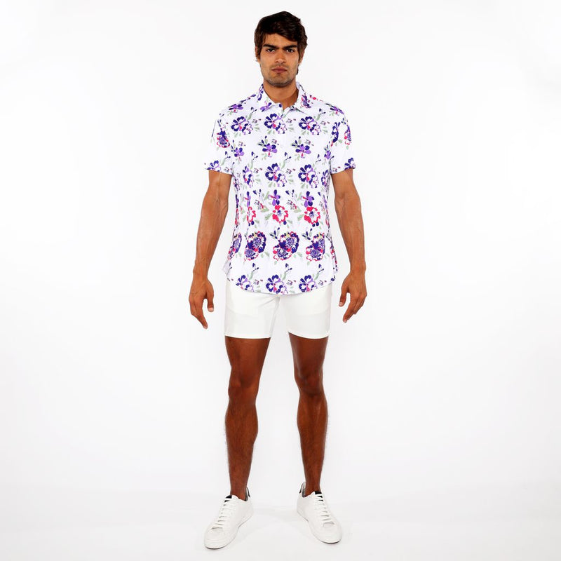 FUCHSIA/SPROUT FLORAL PRINTED COTTON KNIT JERSEY SHORT SLEEVE SHIRT ST-9335