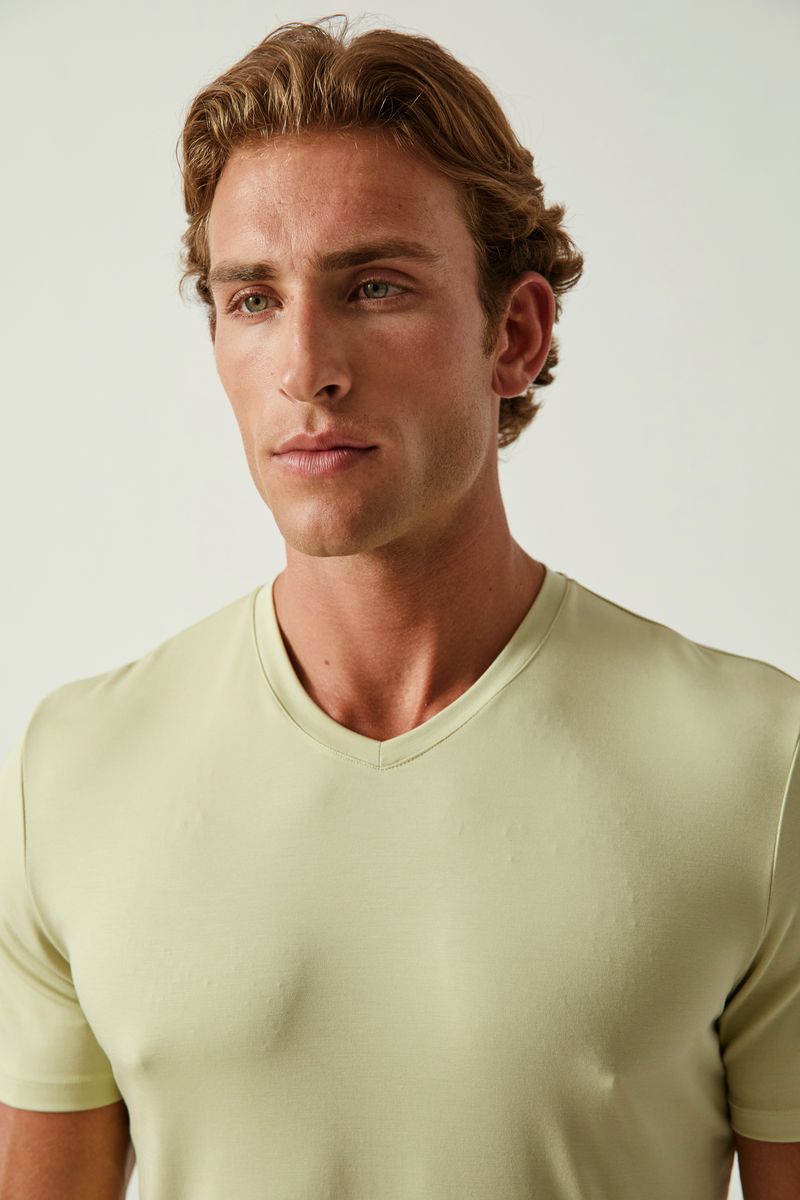 SPROUT GREEN SOLID STRETCH MODAL V- NECK TEE ST-9010