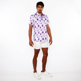 PURPLE/JADE ROSES 3D PRINT COTTON JERSEY KNIT SHORT SLEEVE SHIRT W/CONTRAST STRIPE PLACKET ST-9325