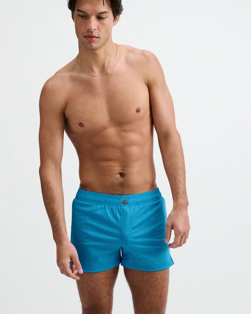 COBALT PINSTRIPE SEERSUCKER SWIM SHORTS W/MESH BRIEF LINING ST-8029