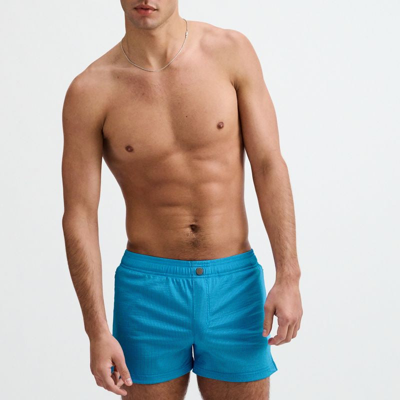 COBALT PINSTRIPE SEERSUCKER SWIM SHORTS W/MESH BRIEF LINING ST-8029