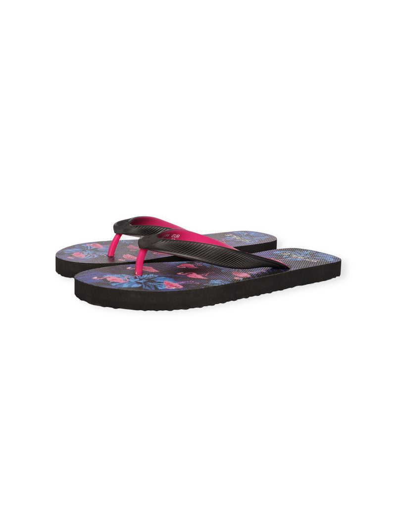 BLACK/FUCHSIA FLAMINGOS PRINTED FLIP FLOP