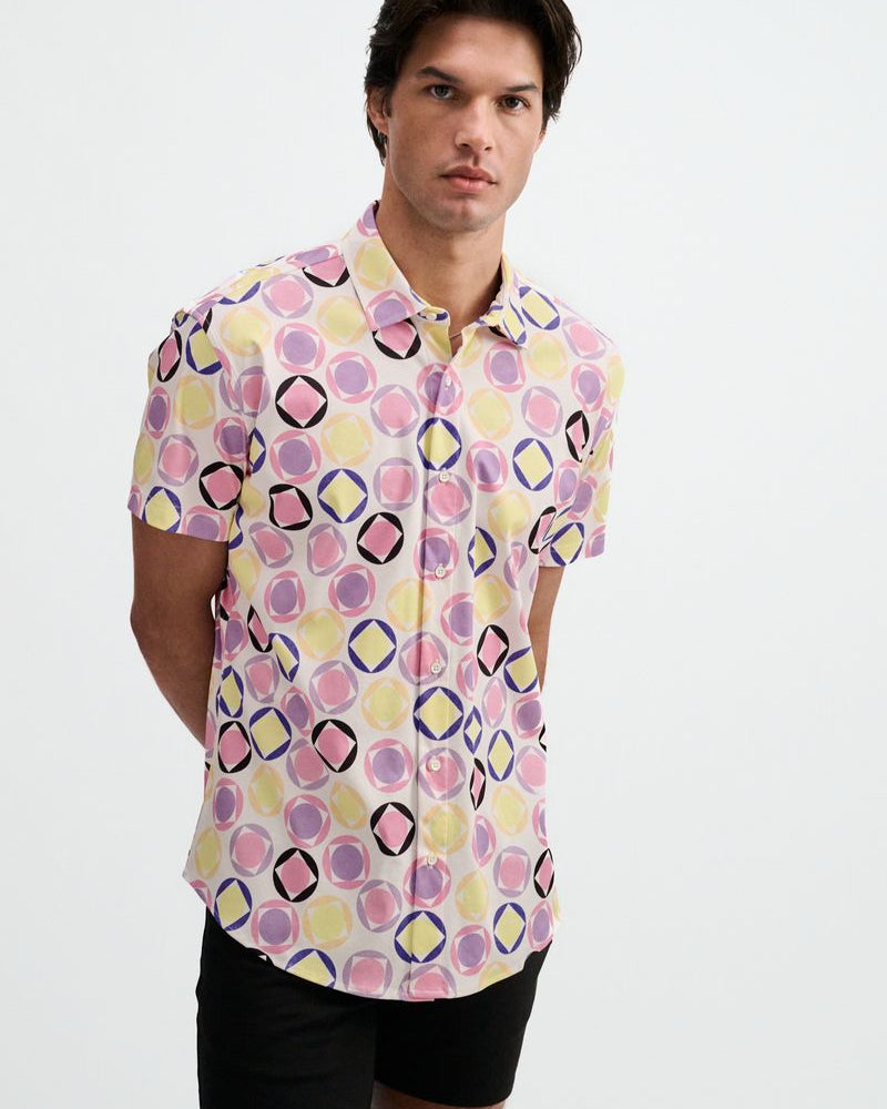 THISTLE/PETAL DOTS PRINTED COTTON KNIT JERSEY SHORT SLEEVE SHIRT ST-9366