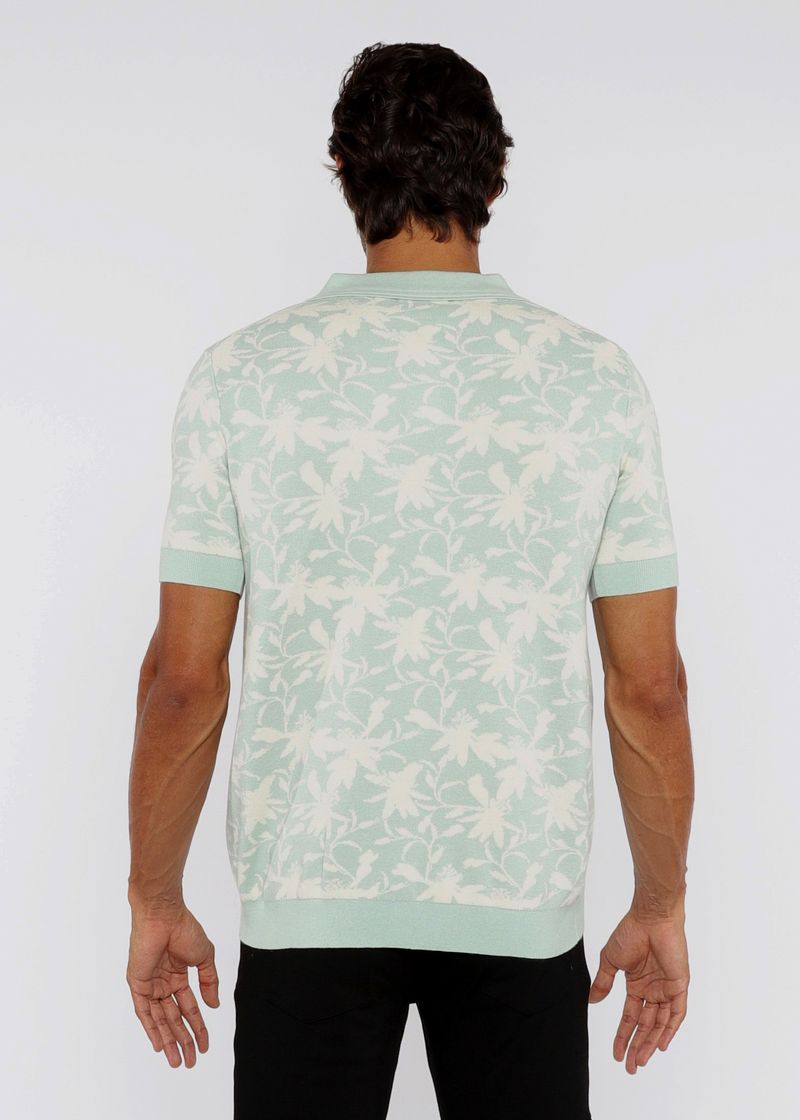 ALOE/CREAM FOLIAGE JACQUARD KNIT 3-BUTTON POLO ST-24306