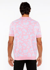PINK/SKY LEAVES JACQUARD KNIT 3-BUTTON POLO ST-24305