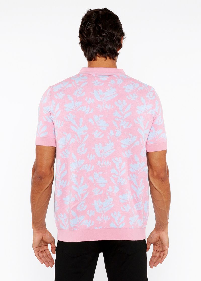 PINK/SKY LEAVES JACQUARD KNIT 3-BUTTON POLO ST-24305