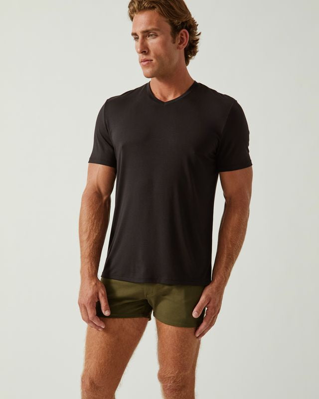 BLACK STONE SOLID STRETCH MODAL V- NECK TEE ST-9010