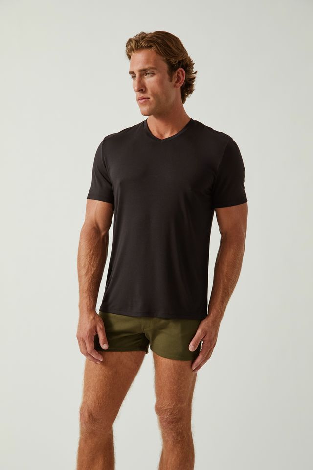 BLACK STONE SOLID STRETCH MODAL V- NECK TEE ST-9010