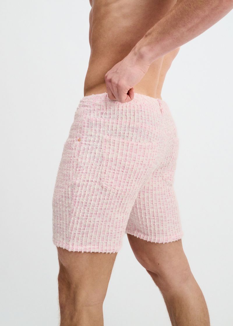 CREPE PINK 5" INSEAM TWEED-LOOK JACQUARD STRETCH KNIT JEANS SHORTS ST-1932-102