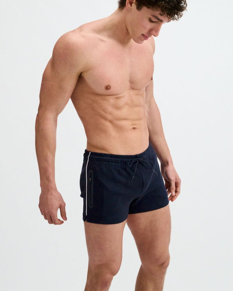 NAVY 3.5" INSEAM STRETCH SHORTS W/ SIDE PIPING STA-10514