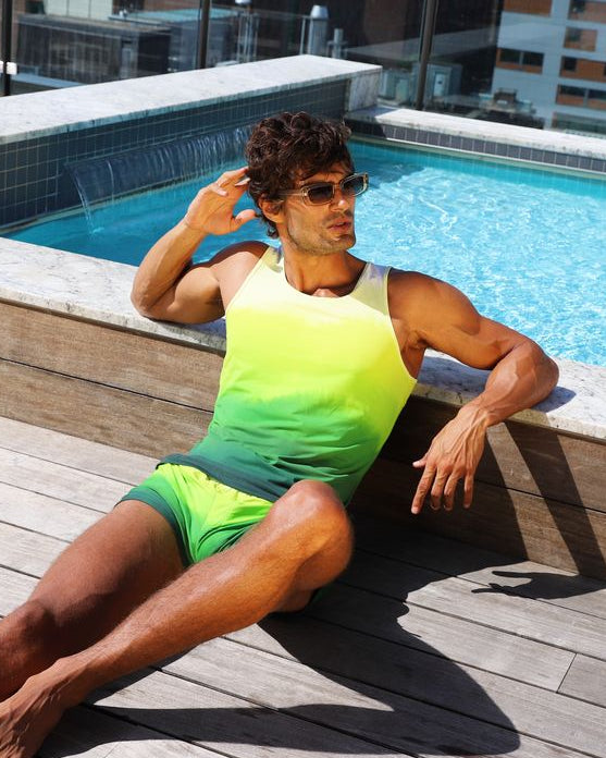 GREEN GRADIENT PRINTED STRETCH MESH TANK TOP ST-11138