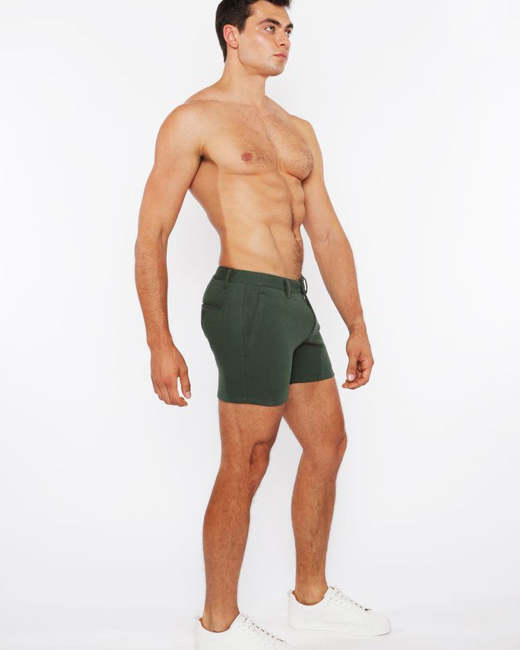 PINE 5"INSEAM LINEN-LOOK TEXTURED STRETCH KNIT CHINO SHORTS W/ZIP POCKETS ST-1986-09