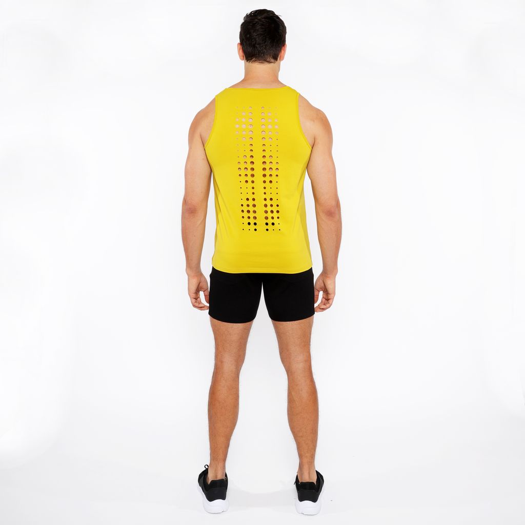 MUSTARD CIRCLE SPINE LASER CUT STRETCH JERSEY TANK TOP ST-20050
