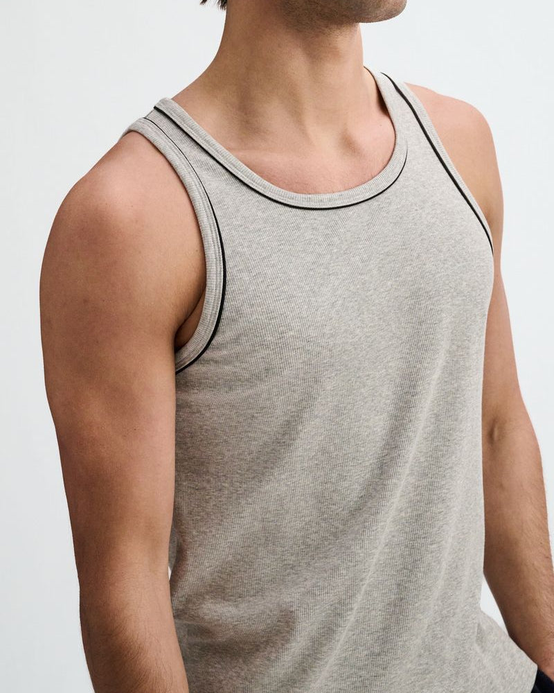 GUNPOWDER/BLACK RIB STRETCH COTTON/TENCEL TANK W/FINE PIPING DETAIL STA-16011