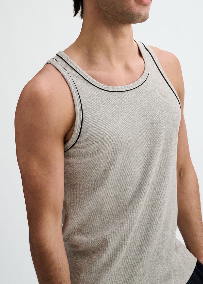 GUNPOWDER/BLACK RIB STRETCH COTTON/TENCEL TANK W/FINE PIPING DETAIL STA-16011