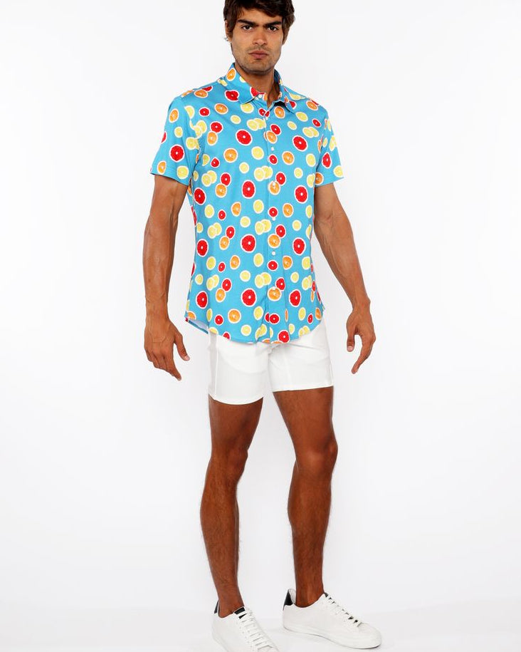 ORANGE/GRAPEFRUIT SLICES PRINTED COTTON JERSEY KNIT SHORT SLEEVE SHIRT ST-9334