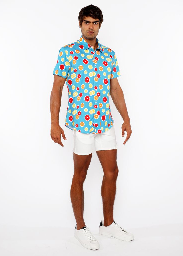 ORANGE/GRAPEFRUIT SLICES PRINTED COTTON JERSEY KNIT SHORT SLEEVE SHIRT ST-9334