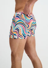 TEAL/MULTI SWIRLS PRINTED SWIM SHORTS W/MESH BRIEF LINING ST-8024-15