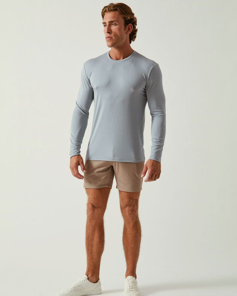 MINERAL BLUE SOLID STRETCH MODAL CREW NECK LONG SLEEVE TEE ST-9012