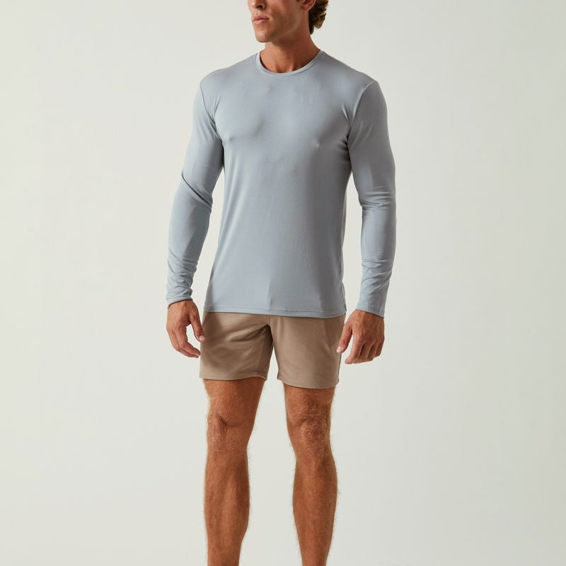 MINERAL BLUE SOLID STRETCH MODAL CREW NECK LONG SLEEVE TEE ST-9012