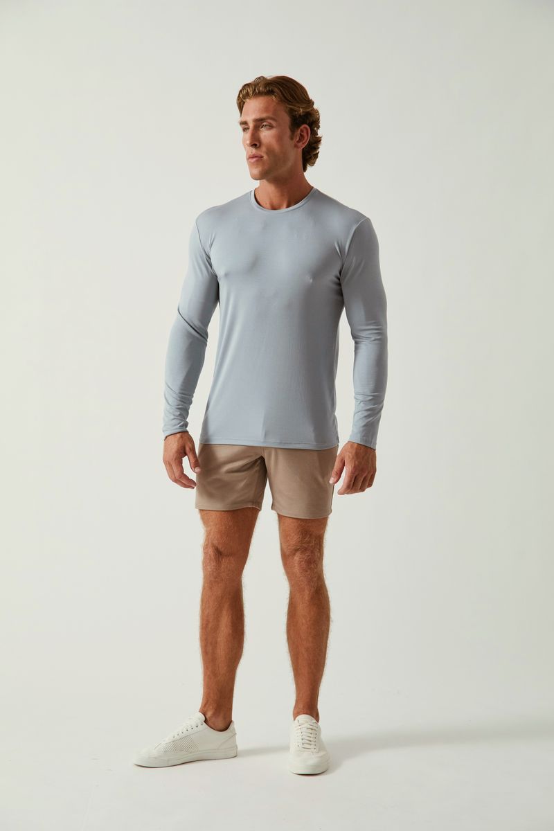 MINERAL BLUE SOLID STRETCH MODAL CREW NECK LONG SLEEVE TEE ST-9012