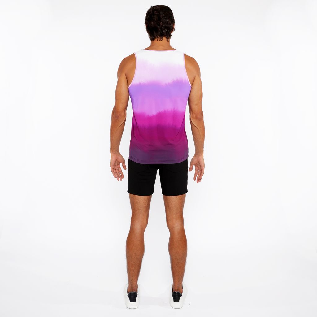 FUCHSIA GRADIENT PRINTED STRETCH MESH TANK TOP ST-11138