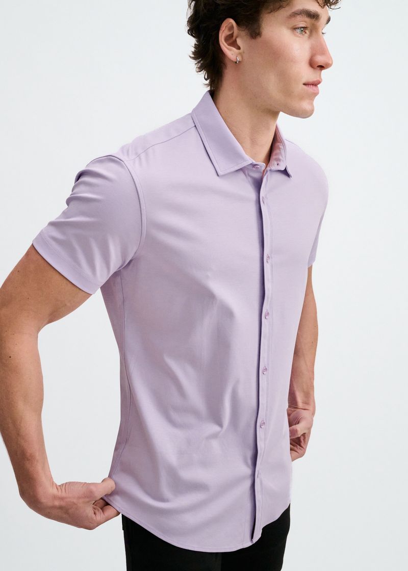 LILAC SOLID STRETCH JERSEY KNIT SHORT SLEEVE SHIR ST-963-06