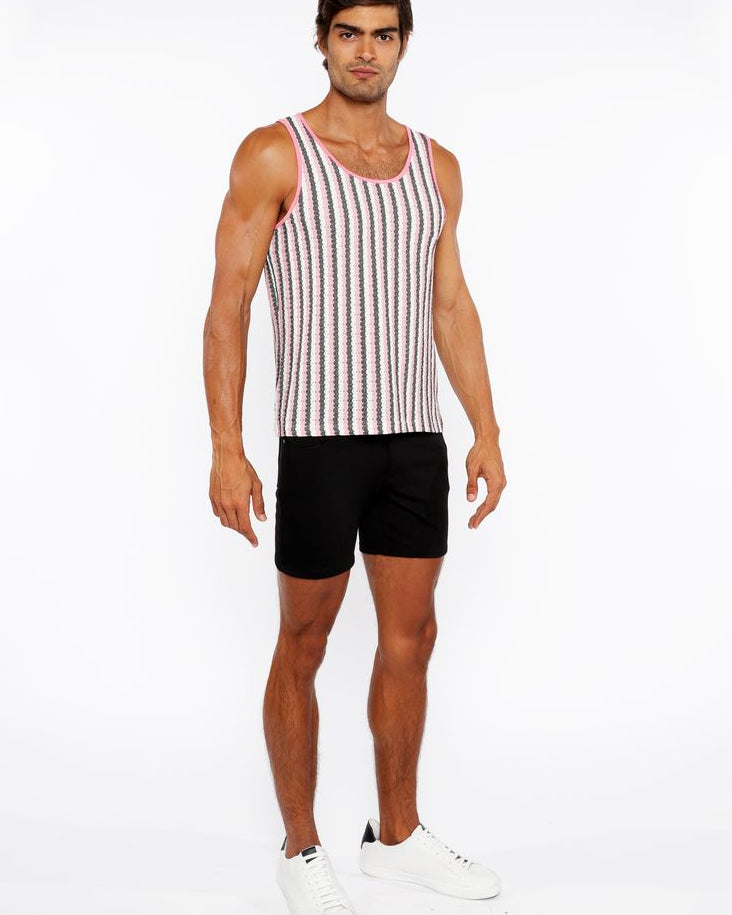 PINK GLOSS/MIDNIGHT STRIPES STRETCH OPEN KNIT TANK TOP ST-24217