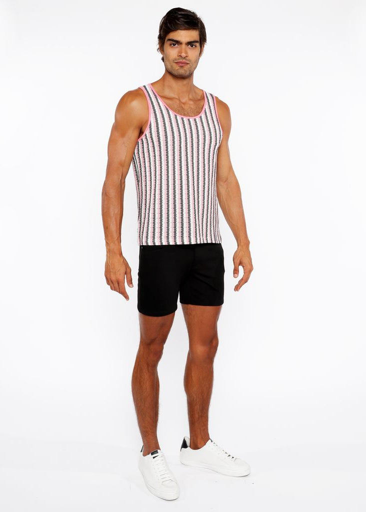 PINK GLOSS/MIDNIGHT STRIPES STRETCH OPEN KNIT TANK TOP ST-24217