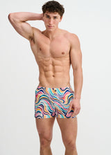 TEAL/MULTI SWIRLS PRINTED SWIM SHORTS W/MESH BRIEF LINING ST-8024-15