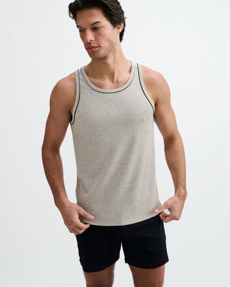 GUNPOWDER/BLACK RIB STRETCH COTTON/TENCEL TANK W/FINE PIPING DETAIL STA-16011