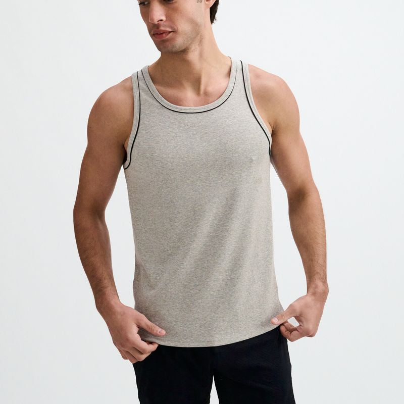 GUNPOWDER/BLACK RIB STRETCH COTTON/TENCEL TANK W/FINE PIPING DETAIL STA-16011