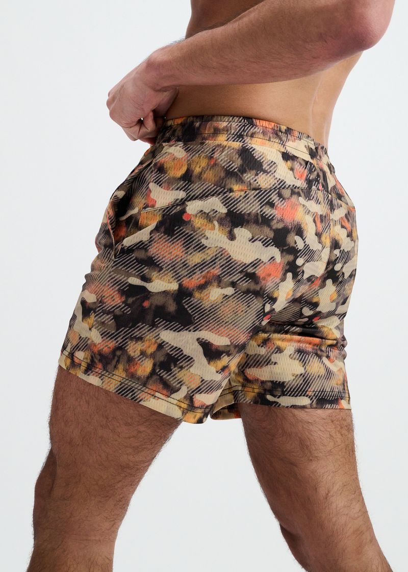 ORANGE/BLACK CAMO PRINTED MESH STRETCH PERFORMANCE SHORTS ST-1469-10