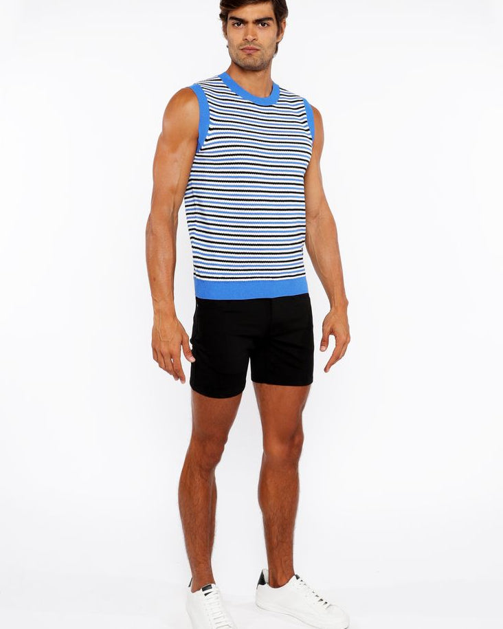AZURE/MIDNIGHT STRIPE OPEN KNIT VEST ST-24302