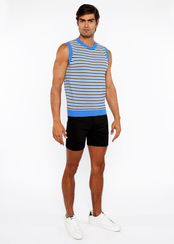 AZURE/MIDNIGHT STRIPE OPEN KNIT VEST ST-24302