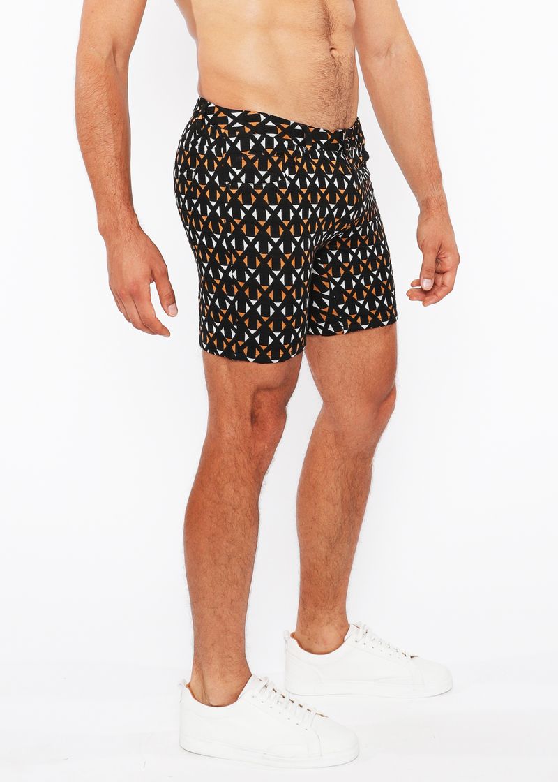 BLACK/AMBER CROSSHATCH 5" INSEAM JACQUARD STRETCH KNIT JEANS SHORTS ST-1932-84