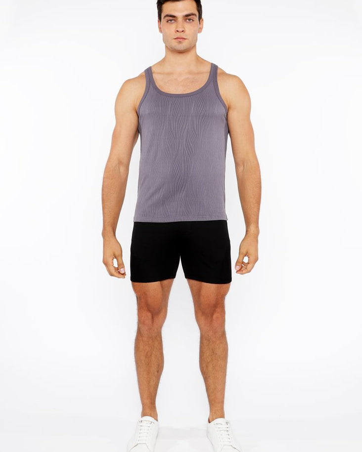 CHARCOAL VEINS STRETCH TEXTURED KNIT TANK TOP ST-11128