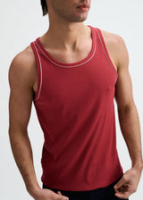 CARMINE/WHITE RIB STRETCH COTTON/TENCEL TANK W/FINE PIPING DETAIL STA-16011