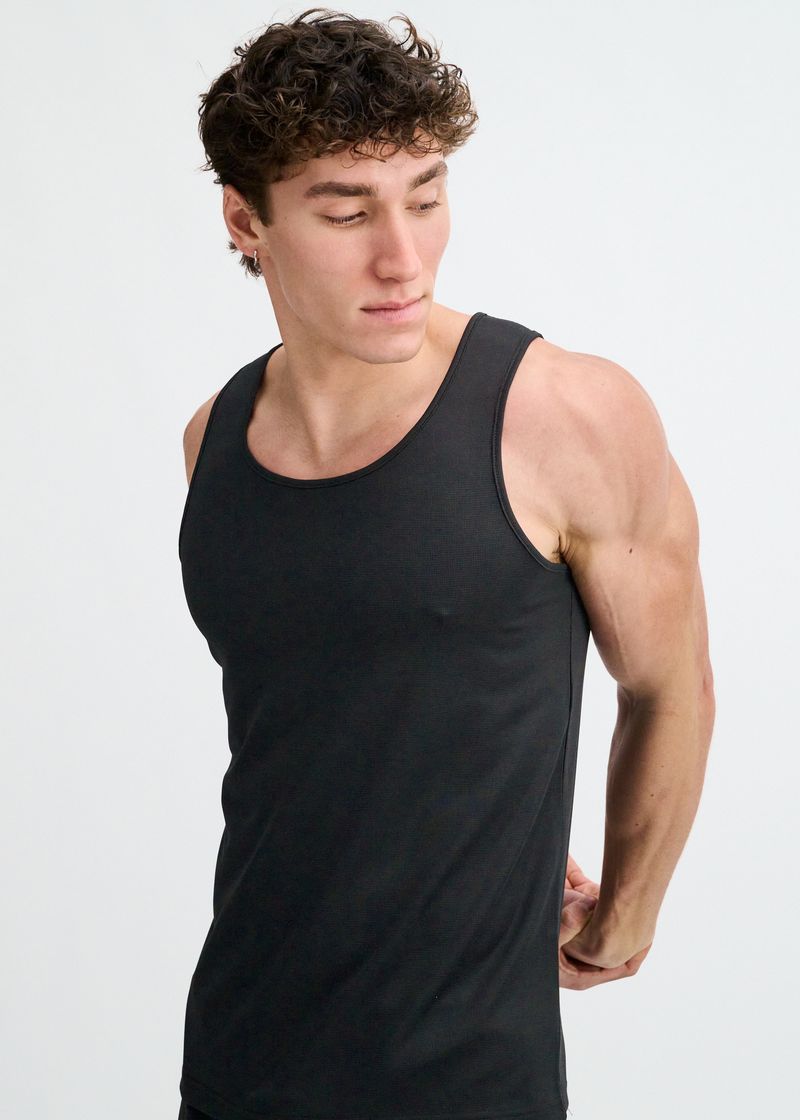 BLACK TEXTURED STRETCH MESH PERFORMANCE TANK ST-293