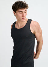 BLACK TEXTURED STRETCH MESH PERFORMANCE TANK ST-293