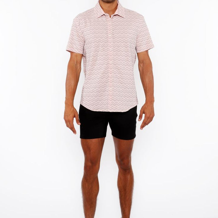 PEACH TEXTURED CHEVRON STRETCH KNIT SHORT SLEEVE SHIRT ST-24066