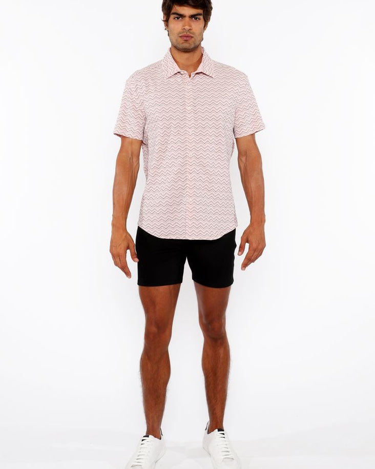 PEACH TEXTURED CHEVRON STRETCH KNIT SHORT SLEEVE SHIRT ST-24066