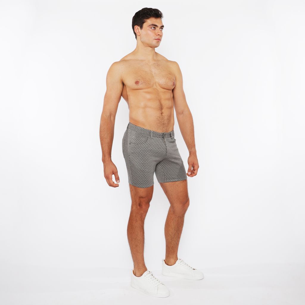 GREY/TAUPE MINI DIAMONDS 5" INSEAM JACQUARD STRETCH KNIT JEANS SHORTS ST-1932-86