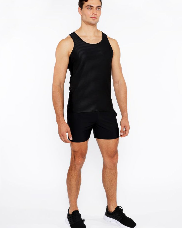 BLACK TEXTURED STRETCH MESH PERFORMANCE TANK TOP ST-290