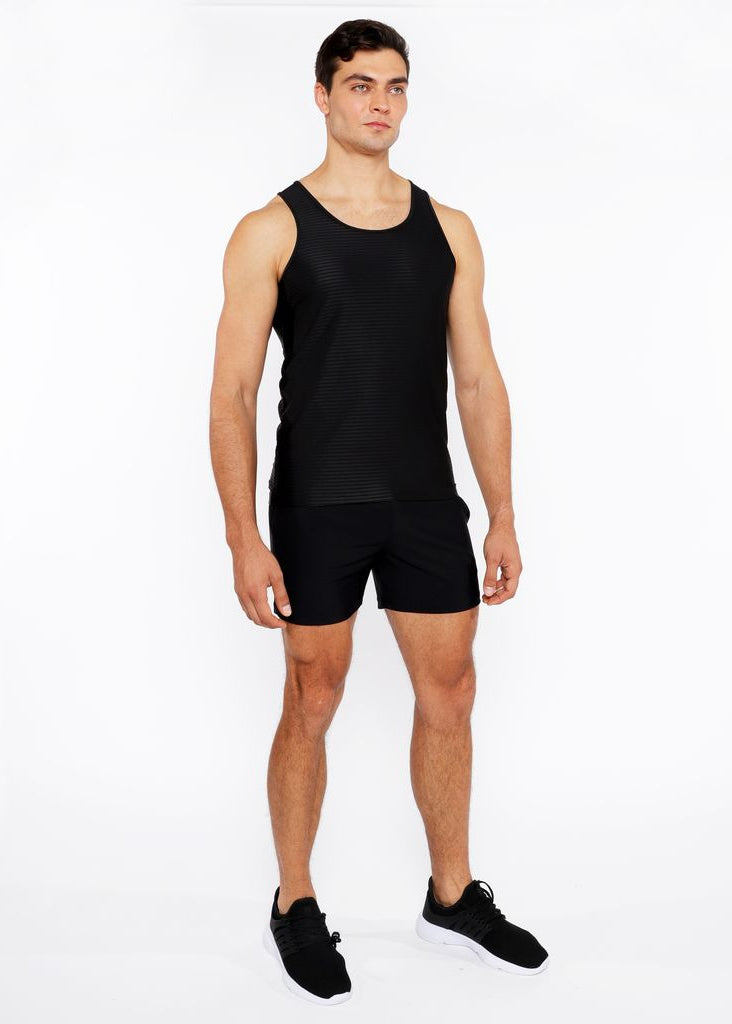 BLACK TEXTURED STRETCH MESH PERFORMANCE TANK TOP ST-290