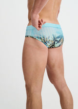 BLUSH/AQUA PALMS PRINTED SWIM BRIEF ST-8015-32