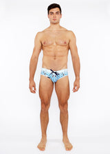 CLOUD/NAVY DOTS FLORAL PRINTED SWIM BRIEF ST-8015-25
