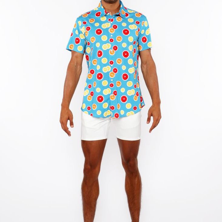 ORANGE/GRAPEFRUIT SLICES PRINTED COTTON JERSEY KNIT SHORT SLEEVE SHIRT ST-9334